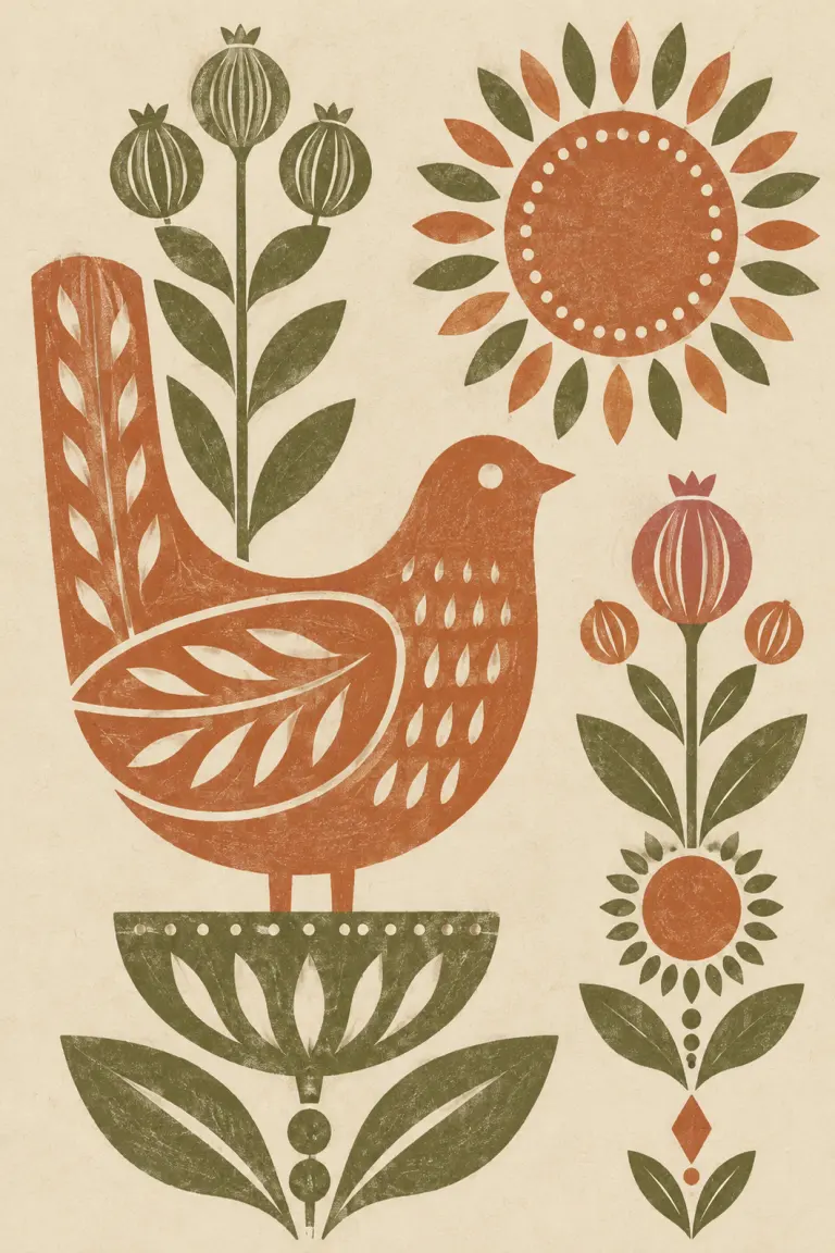Folk modern aesthetic artwork
