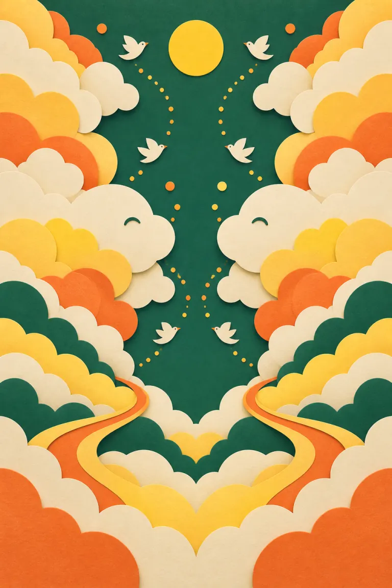 Paper-cut whimsy symmetrical-study artwork