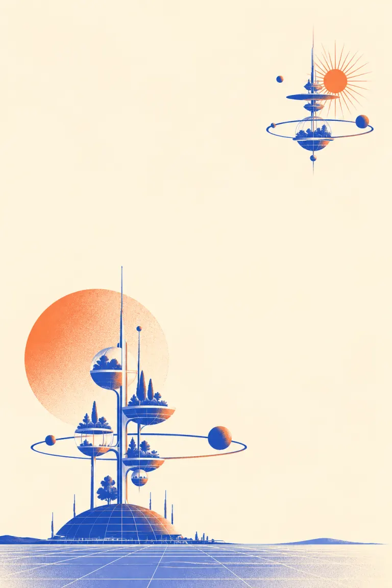 Retro-future negative-space-study artwork